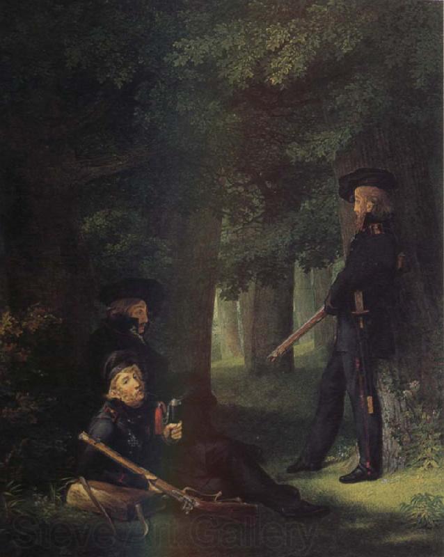 Georg Friedrich Kersting Theodor Korner,Friedrich Friesen and Heinrich Hartmann on Picket Duty Spain oil painting art